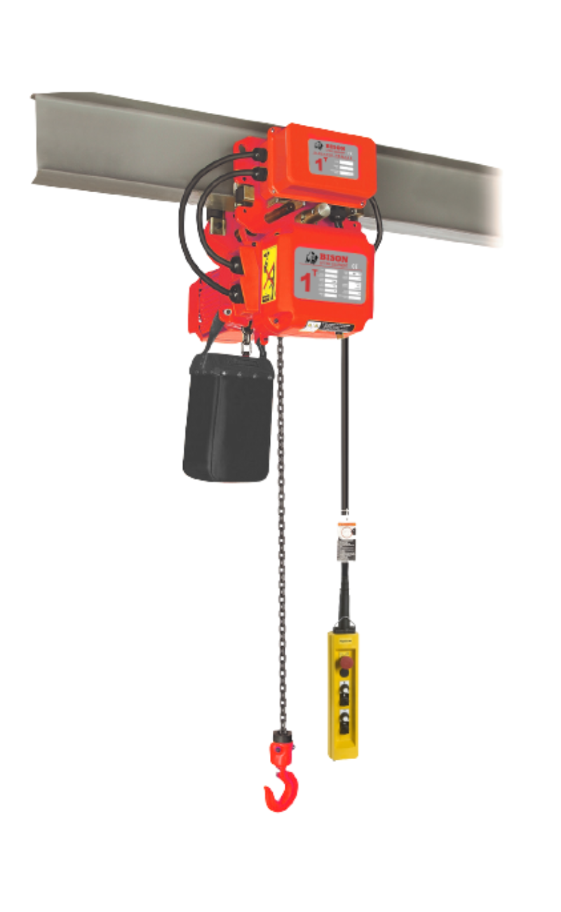 Bison 1Ton Electric Chain Hoist - Trolley Mount, 230v/460v, 3-Phase, Dual Speed
