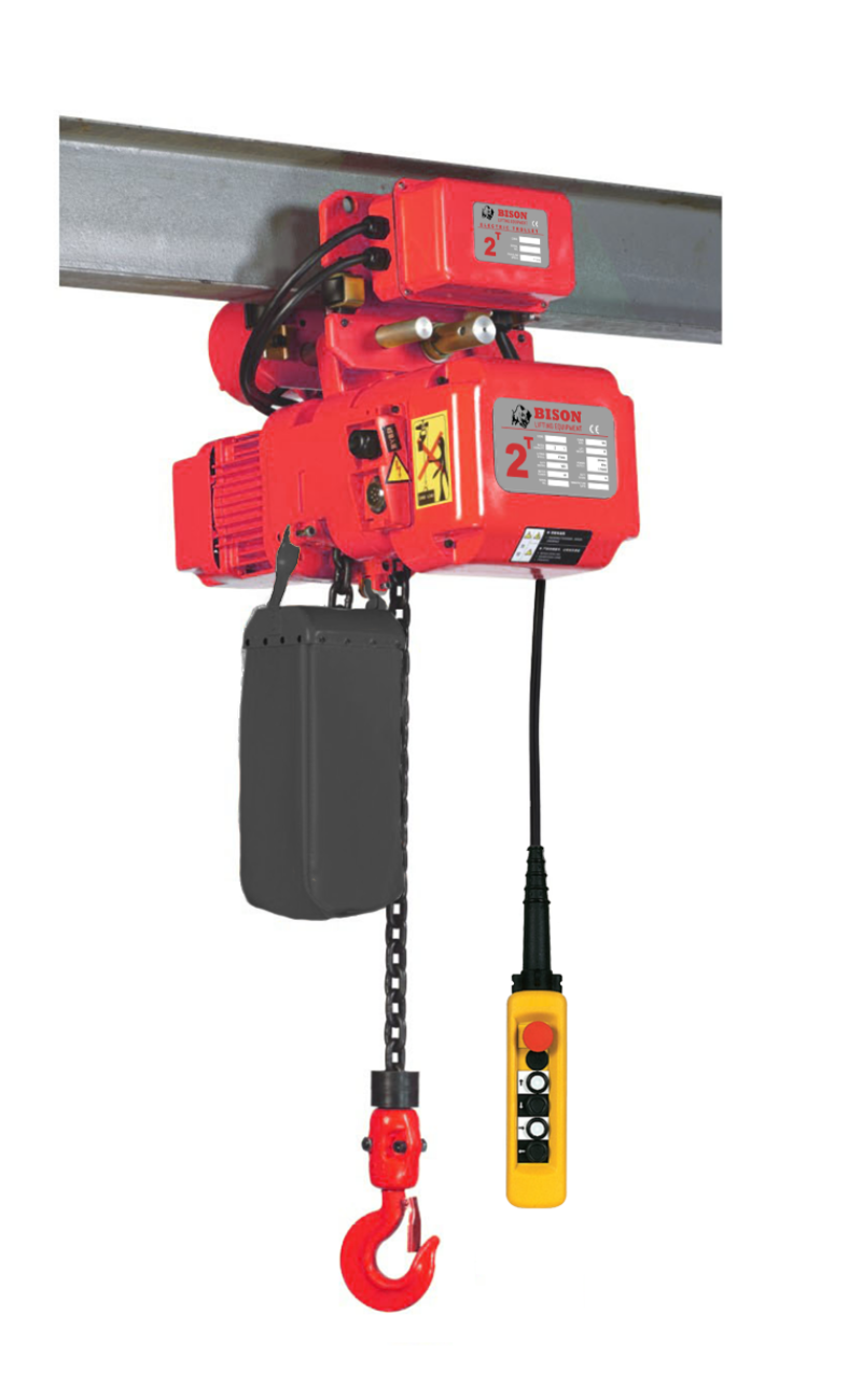 Bison 2Ton Electric Chain Hoist - Trolley Mount, 230v/460v, 3-Phase, Dual Speed