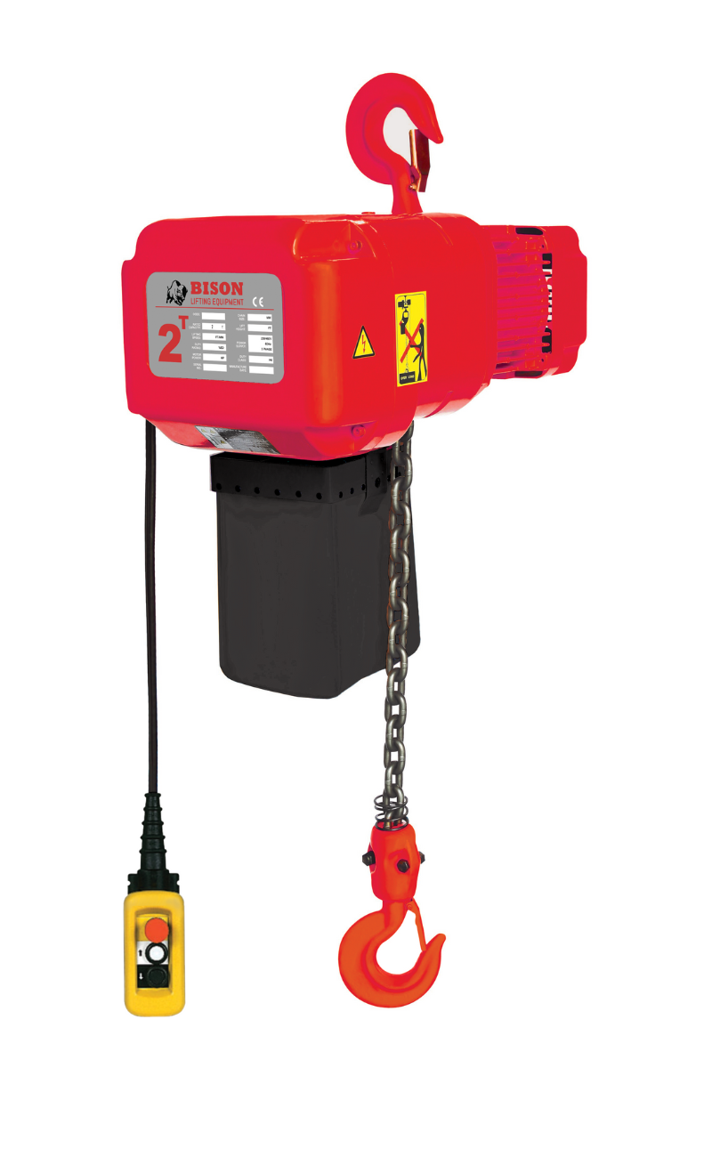 Bison 2Ton Electric Chain Hoist - Hook Mount, 230v/460v, 3-Phase, Single Speed