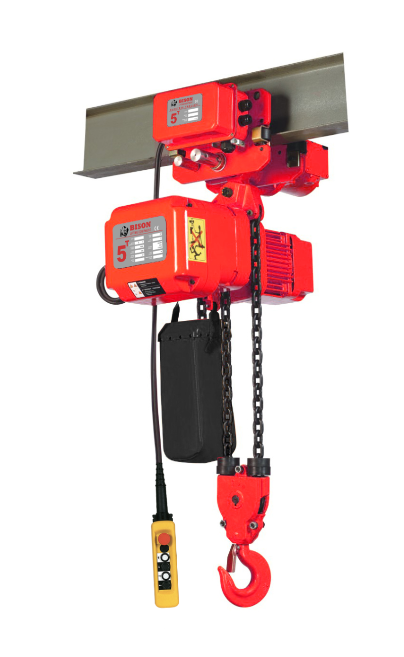 Bison 5Ton Electric Chain Hoist - Trolley Mount, 230v/460v, 3-Phase, Dual Speed